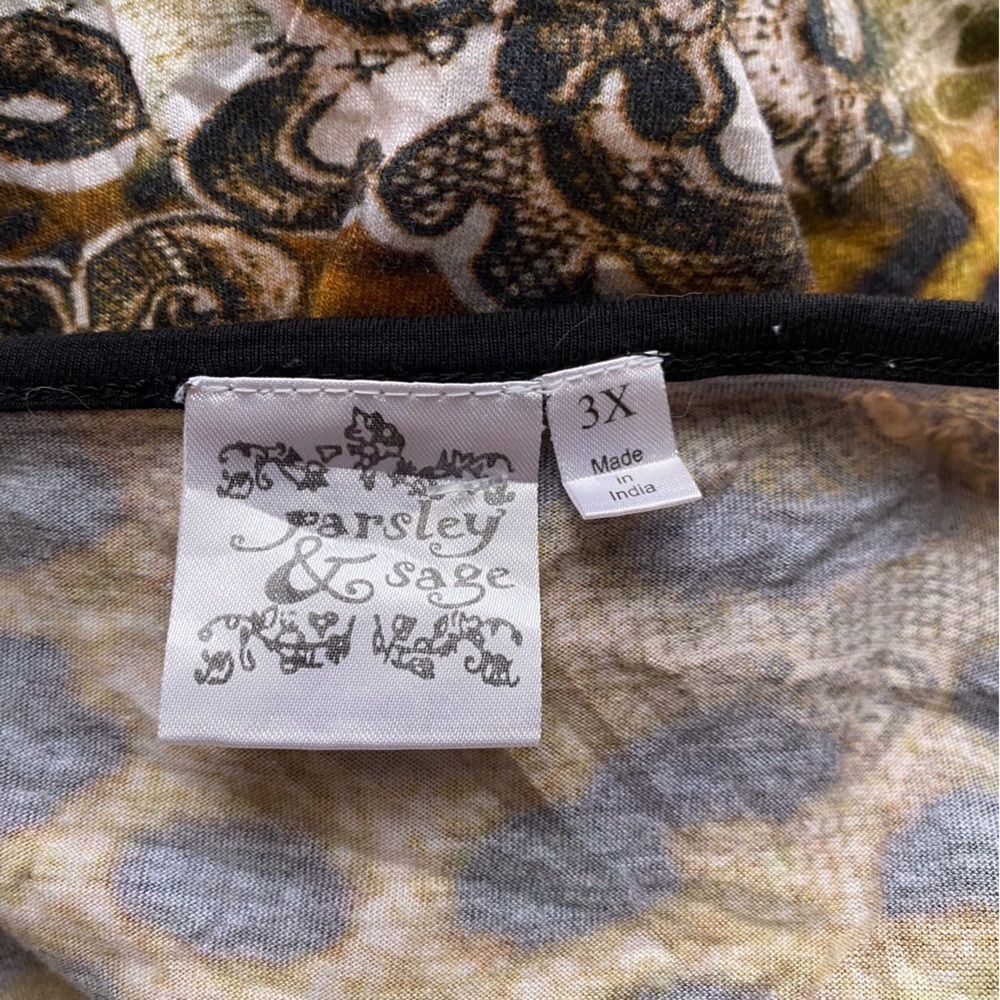 Parsley & Sage 3X Leopard Paisley Patchwork Tunic Top Stretch Boho Artsy Office - Picture 9 of 15